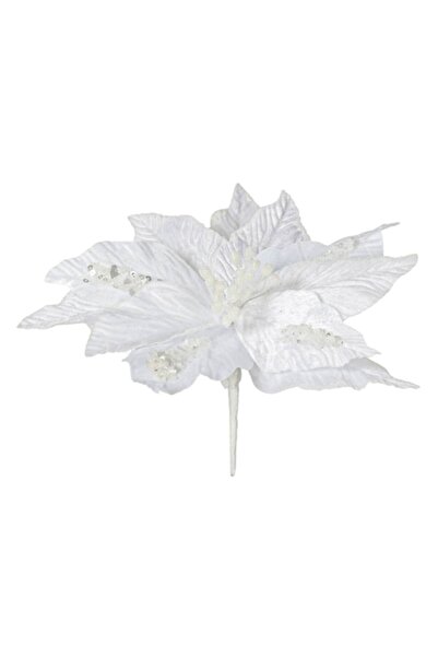 OEM Decorative white velvety Christmas poinsettia with glitter and sequins - 26 cm