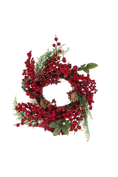 SHOPIENS Coroană decorativă de Crăciun cu fructe de pădure, verdeață și conuri de pin, 40 cm