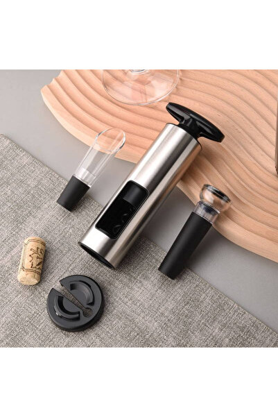 AB Luxury Concept Manual corkscrew set, 4 in 1 with foil cutter, vacuum stopper and pourer, ergonomic handle, aluminum