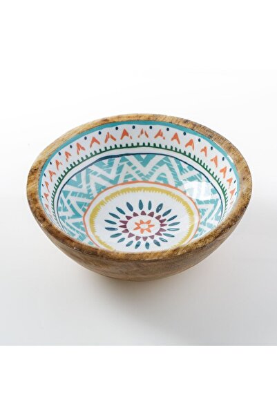 SHOPIENS Enamelled Wooden Bowl, Aztec Pattern, Multicolor, 20 cm, 0.52 L