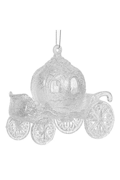 OEM Christmas Tree Ornament - White Carriage with Iridescent Glitter 11x6x11 cm
