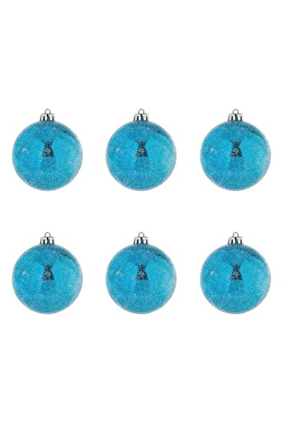 OEM Set globuri de Crăciun turcoaz cu model și sclipici 8cm - 6 buc
