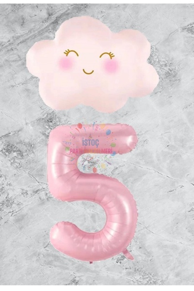 İSTOÇ PARTİ Pink Number Cloud Foil Balloon Set Age 5