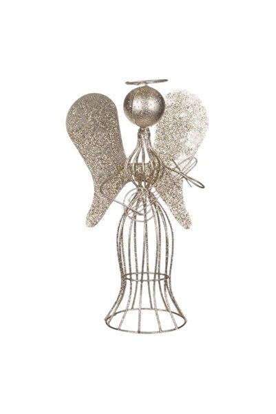 OEM Decorațiune metalică de Crăciun - Înger, Bej (Șampanie), 30 cm