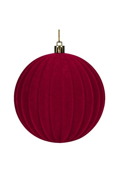 SHOPIENS Glob de Crăciun din catifea bordo cu dungi verticale ø10cm