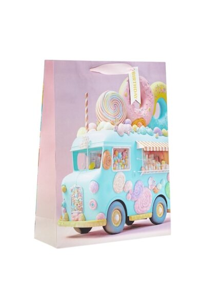 SHOPIENS Τσάντα Δώρου - Αυτοκίνητο με Σχέδιο Γλυκών, Ροζ Λαβές, Πολύχρωμη, 32...