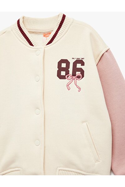 Koton Baby Girl Fleece-Lined Long Sleeve Color Block Printed College Jacket