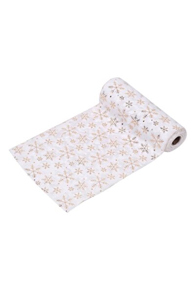 SHOPIENS Christmas Decorative Fabric, Faux Fur, Gold Snowflakes, White, 2.5m ...