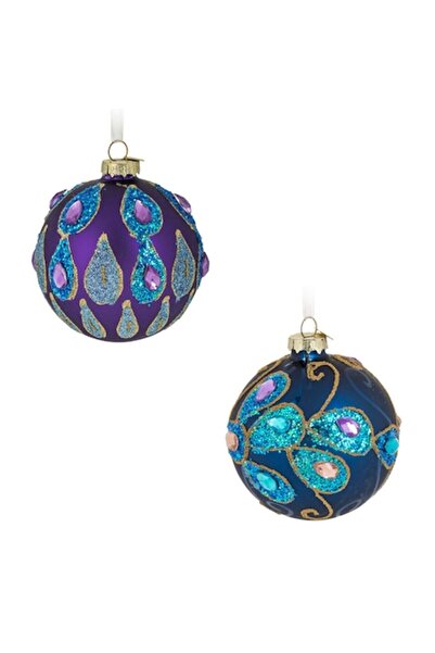 OEM Glob de Crăciun din sticlă albastru/violet cu sclipici și cristale Ø10cm