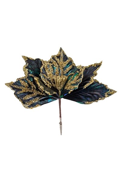 SHOPIENS Floare decorativă poinsettia cu clemă, albastru-verde cu sclipici au...