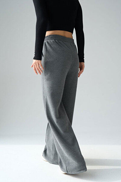 ABRHM Kadın Antrasit Yüksek Bel Geniş Paça Örme Selanik Kumaş Eşofman Altı