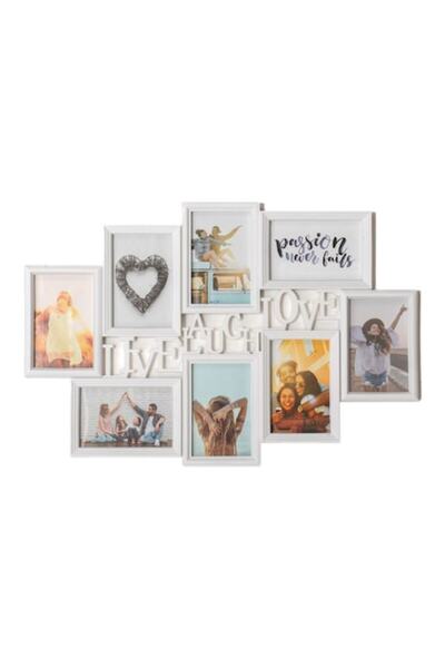 OEM Ramă foto albă „Live Laugh Love” pentru 8 fotografii 62x42,5 cm