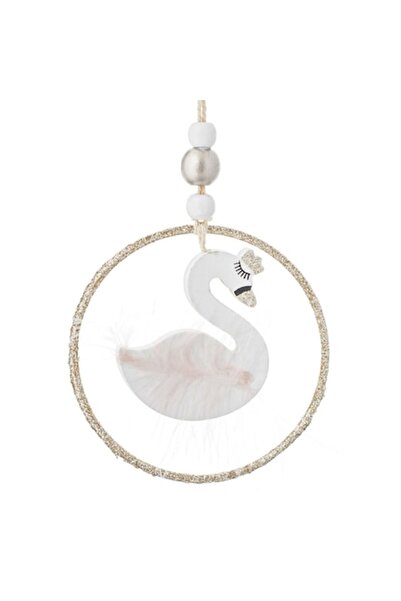 SHOPIENS Ornament de Crăciun cu formă de lebădă, lemn, pene roz, sclipici bej...