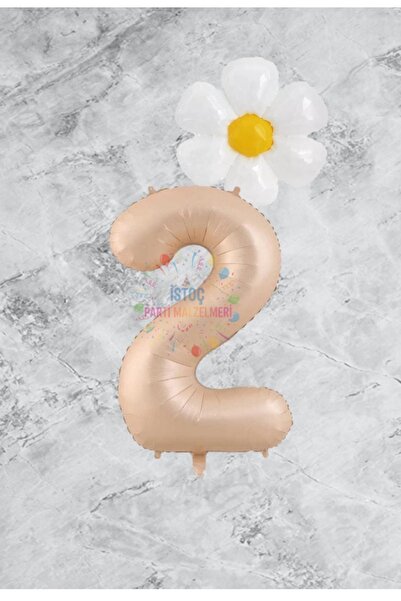 İSTOÇ PARTİ Sand Beige Rakam Daisy Foil Balloon Set Age 2
