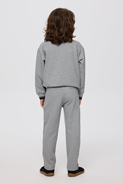 Panço Kız Çocuk Düğmeli Örme Gri-Melanj Pantolon