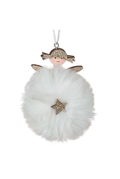 OEM Christmas tree ornament - Wooden angel with white fur 10cm