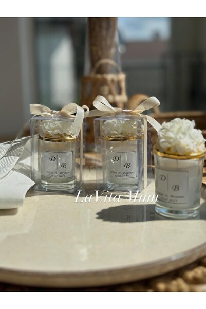 LAVİTAMUM Kasımpatı Çiçekli Cam Shot Bardak Mum – Asetat Şeffaf Kutulu, Nikah...