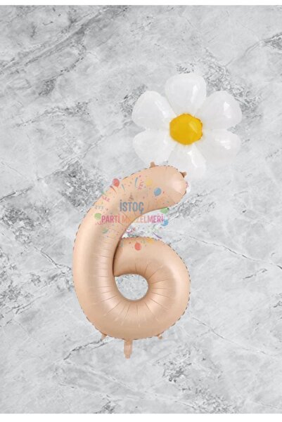 İSTOÇ PARTİ Sand Beige Rakam Daisy Foil Balloon Set Age 6