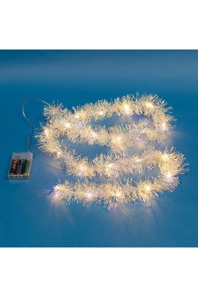 OEM LED Light String, 20 Bulbs, Warm White, Tinsel Garland, 1.72m, Battery Powered (AA)
