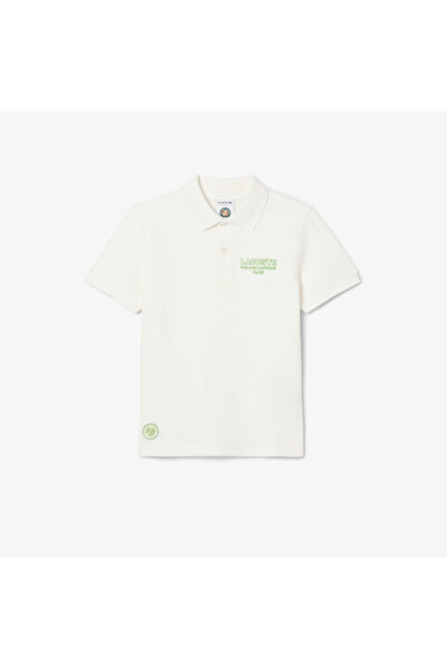 Lacoste Rolland Garros Çocuk Baskılı Beyaz Polo