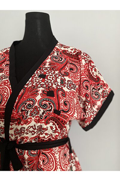 The Nowy Siyah & Kırmızı Kimono Takım – Geniş Paça Pantolonlu, Modern Kesim