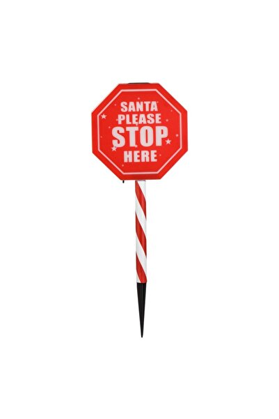 OEM Solar Christmas stick lantern with red and white panel 'Santa Please stop here' 46cm