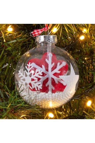 OEM Transparent Christmas tree bauble with snowflake, 8 cm