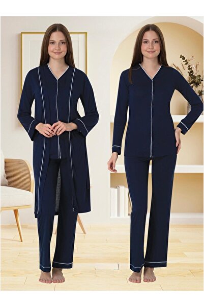Lohusa Homewear Women's Navy Blue Special Design Maternity Pajama Set 3-Piece...
