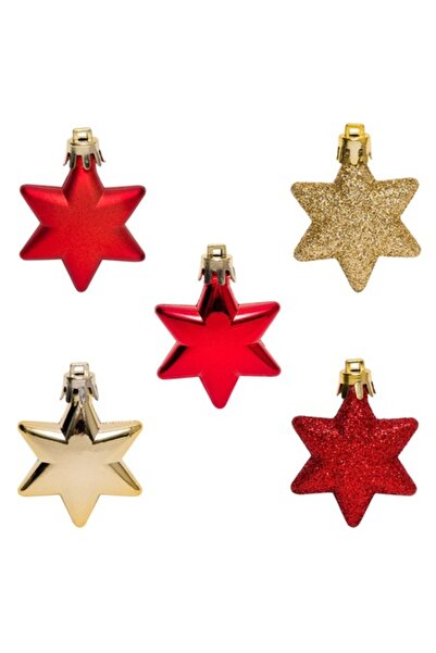 SHOPIENS Set ornamente de Crăciun - steluțe roșii și aurii cu sclipici 5 cm, ...