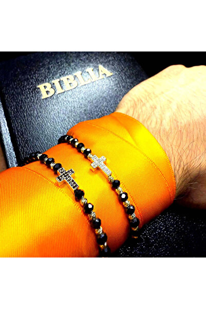 BIJUTERI Adjustable Cross Bracelet 1+1 Gold Black