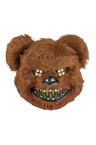 OEM Halloween Horror Mask - Scary Bear Face, Brown Hair, Big Teeth, Blood on Teeth