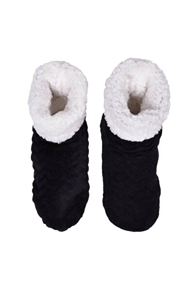 OEM Black zigzag faux fur house slippers for women, anti-slip sole, one size