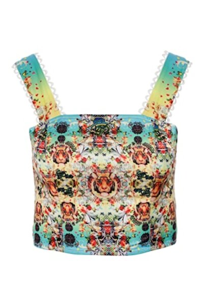 Pier - Top de damă, scurt cu bretele, imprimeu cu lei, mărimea 38