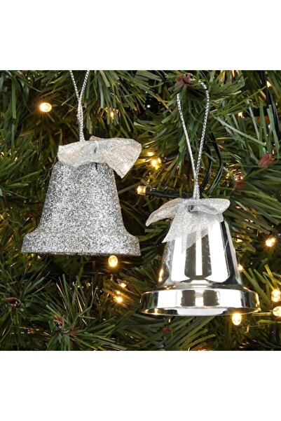 OEM Set ornamente de Crăciun - clopoței argintii cu sclipici 6 cm - 4 buc