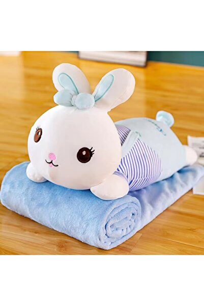 Tescomak Set pătură și pernă pentru copii, jucărie de pluș iepuraș, albastru ...