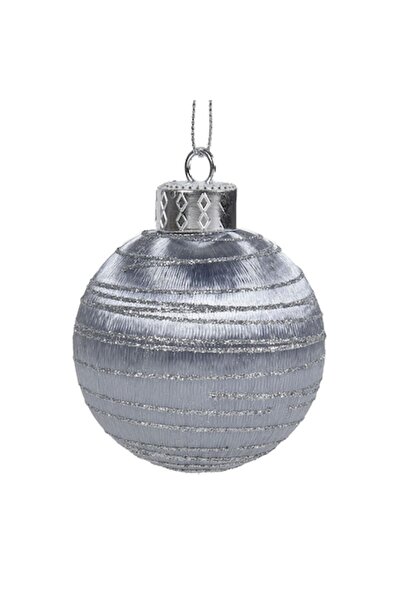 OEM Christmas Tree Ornament - Silver Glitter Striped Bauble 8cm