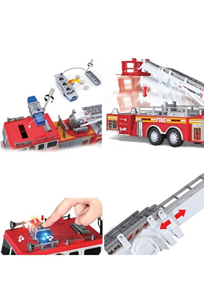 OEM Firefighter Vehicle Toy, Ladder Truck with Sound and Lights, Plastic, Red