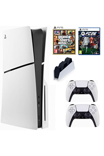 Sony Playstation 5 slim cd cfı-2116 EN YENİ versiyon 2025. 2 Dualsense şarj istasyonu fc26 GTA 5