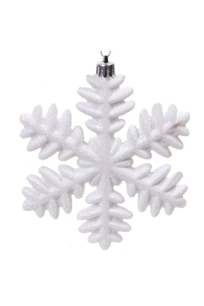 SHOPIENS Set de 4 globuri albe de Crăciun în formă de fulg de nea, 13 cm