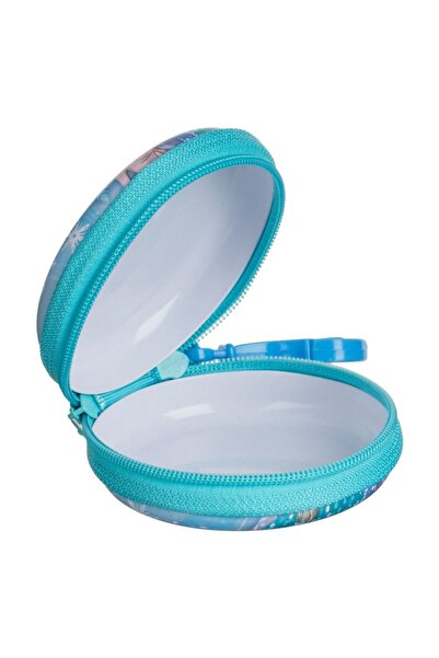 OEM Round metallic light blue Frozen wallet with keychain for children ø7.5x3cm