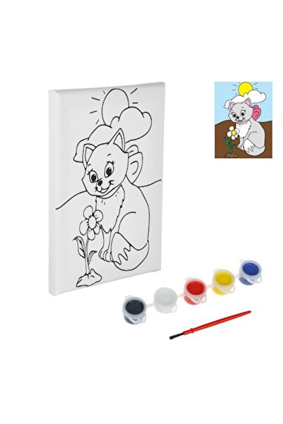 OEM Set de pictură pe pânză cu pisică, cu vopsele și pensulă, 20x15cm