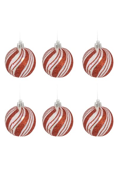OEM Set globuri de Crăciun - stil bomboane, alb perlat cu dungi roșii și scli...