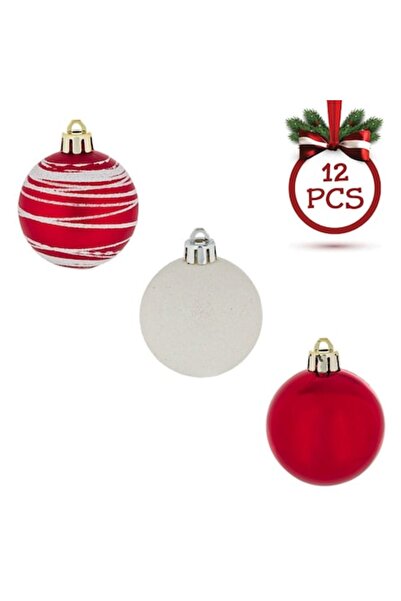 OEM Set globuri de Crăciun - bomboane roșii și albe iridescente cu dungi stră...