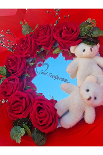 Güler Hediyelik Yeniyıl Yilbaşı Hediyesi Aynalı gül ve ayıcık buketi sevgiliy...