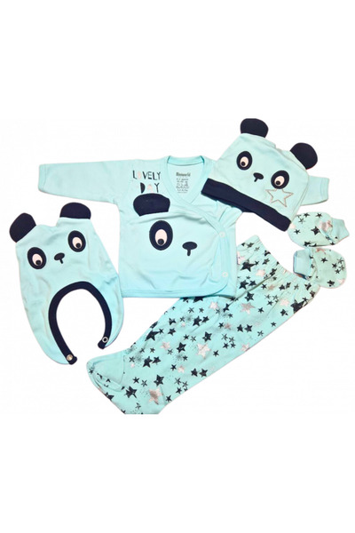 Miniworld Set panda pentru bebeluși, 5 piese - Albastru (0-3 luni)