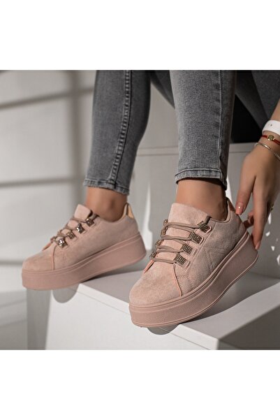 Modlet.ro Pantofi roz din pânză pentru femei cu talpă groasă MOD11734