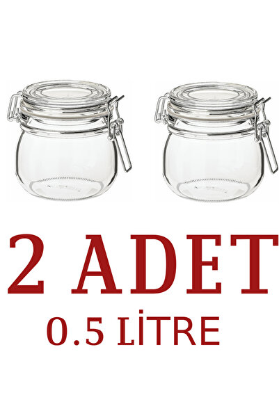 IKEA Kavanoz 0,5 Lt Cam Kilitli Contalı 2 Adet Birarada