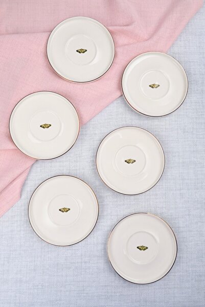 tabakevi طبق شاي من البورسلين مطلي بالذهب الطبيعي من تاباك إيفي، تصميم فراشة، 12.5 سم، طقم من 6 قطع