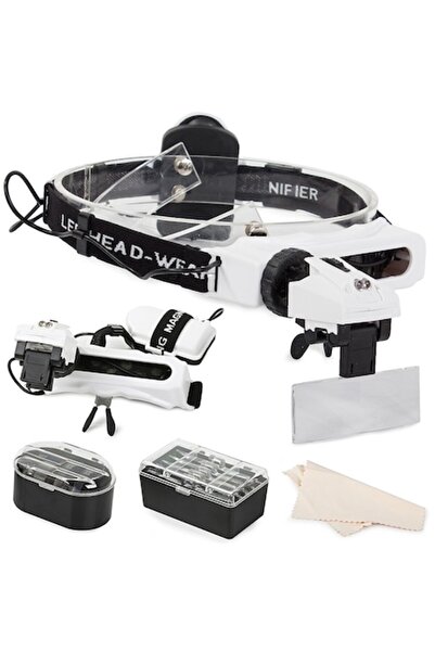 Hurtel Lupă de cap, plastic, 2 LED-uri, 28x, lentile interschimbabile, alb/negru