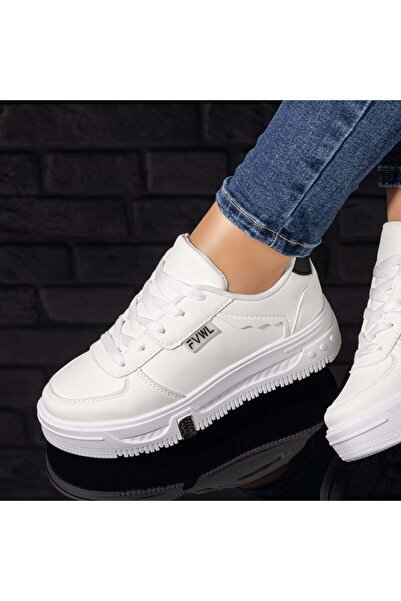 Modlet.ro Women's white and black lace-up sneakers MOD09709